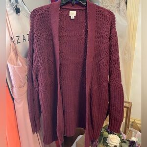 Women's Burgundy Chenille Cardigan Sweater